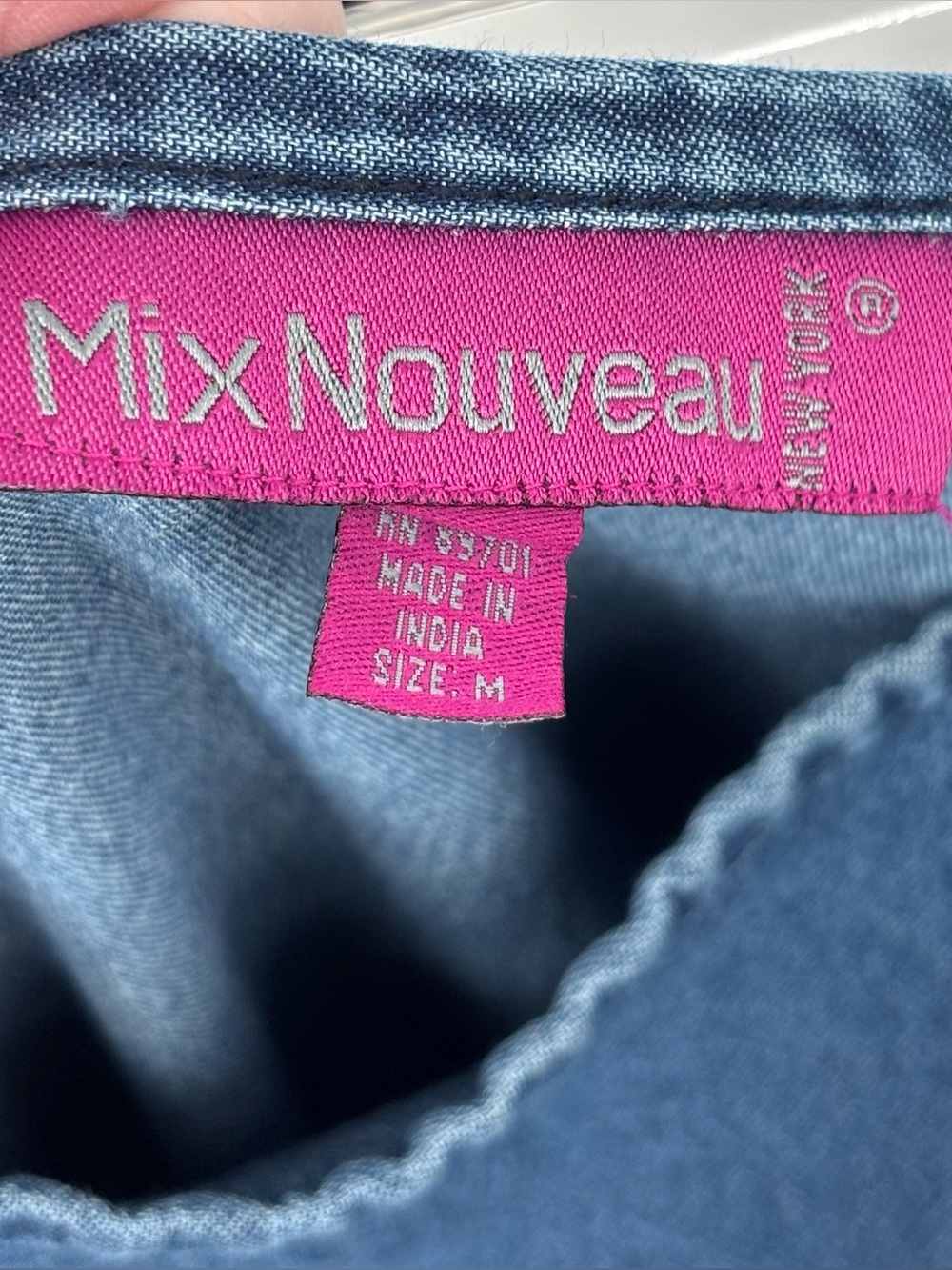 Mix nouveau Layered Denim western boho prairie tiered Maxi Skirt Sz Med lace - Picture 7 of 9